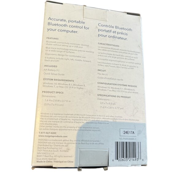INSIGNIA Bluetooth Mouse NEW in Box Windows Mac Computer 6 Buttons Ergonomic - Picture 4 of 6